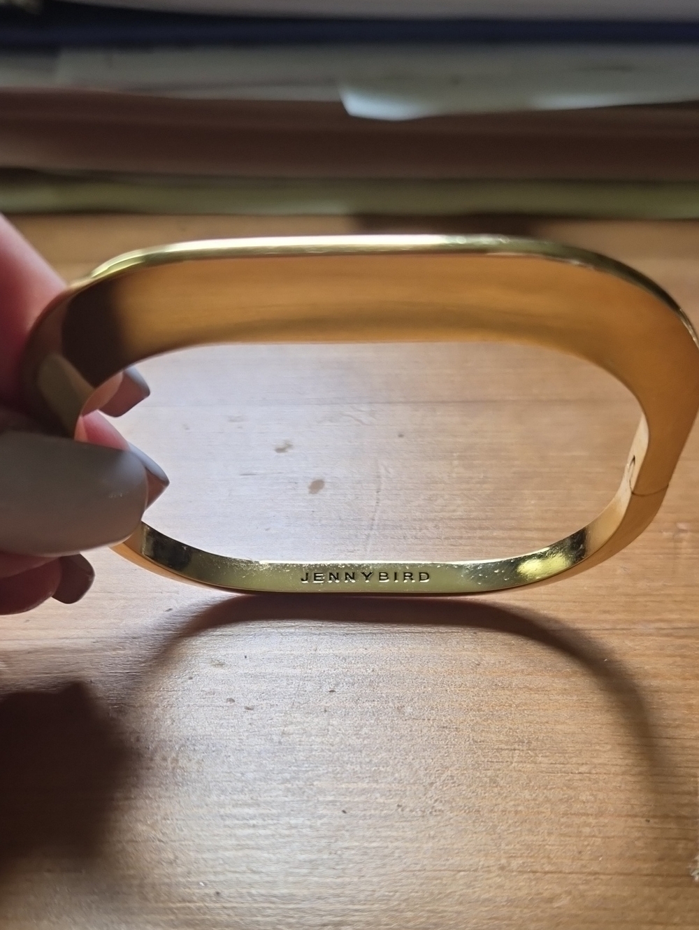 Jenny Bird Gold Rectangular Hinged Bangle Bracelet